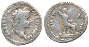 Roman Empire, Tiberius (AD 14-37), Silver Denarius, Tribute Penny, Goddess seated to right