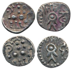 Paramaras of Vidarbha, Bhojadeva, Silver Kasu, obv. lion to right; rev. standing human fig