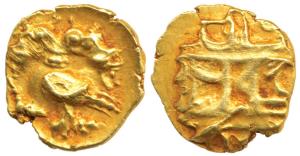 Vijayanagar, Achyuta Deva Raya (1529-1542 AD), Gold ½ Pagoda, 1.69g, Gandabherunda (2-head