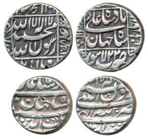 Shah Jahan, Silver Rupee (2), Patna Mint, RY 20; Lahore Mint AH 1058/22. Very Fine. (2)