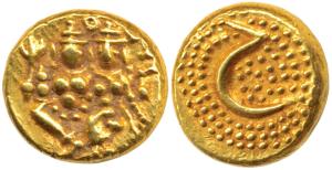 Haider Ali (AH 1174-1197, AD 1761-1782), Gold Pagoda, 3.44g, Shiva and Parvati seated on o