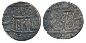 Najibabad Mint, Silver Rupee, 10.86g, in the name of Shah Alam II, vertical fish as mint m