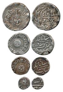 Shivaji Rao Holkar, Silver Rupee, 1/2, ¼ and 1/8, Indore Mint, in the name of Shah Alam II