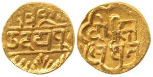 Swarupshahi Series, Gold ¼ Mohur, 2.68g, Udaipur Mint with Devanagari legend, Dosti Landha