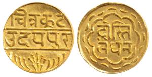 Swarupshahi Series, Gold Mohur, 10.89g, Udaipur Mint, Devanagari legend Dosti Landhan (fri