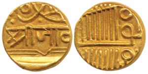 Jam Vibhaji (1852-1894), Gold ½ Kori, 3.23g, in the name of Muzaffar Shah III of Gujarat S