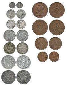 Rama Varma VI, Silver 2 Chukrams, Fanam (2 different dates), ¼ and ½ Rupee, Copper Chukram