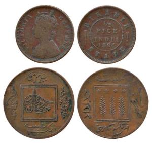 Bahawalpur, Sadiq Muhammad Khan V, Copper Paisa, AH 1343; Bikaner, Copper ½ Pice, with the