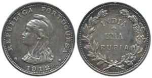 Silver Rupia (5), Carlos I 1903, 1904; 1912, numeral '2' struck over 1 in date; 1935 and 1