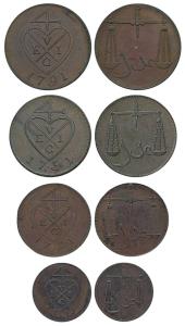 Copper (4), complete Proof set of 4, Copper 2 Pice, 11/2, 1 and ½ Pice also known as 8, 6,