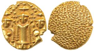 3 Swami Gold Pagoda, 3.34g, Lord Balaji with his consorts Shri Devi and Bhu Devi on either