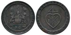 Copper ½ Dub or 1/96 Rupee, 1797, coat of arms of the EIC on obv. bale mark on rev. (KM 39