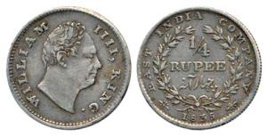 William IV, Silver ¼ Rupee 1835, Bombay Mint, no initials, 20 Berries. Very Fine, Rare.
