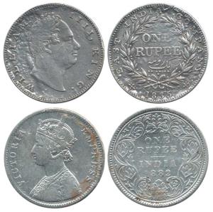 William IV and Victoria Empress, Silver Rupee (2), 1835 and 1882. Fine. (2)