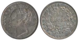 Victoria Queen, Silver ½ Rupee, 1840, Bombay Mint, continuous legend. About Very Fine, Sca