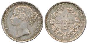 Victoria Queen, Silver ½ Rupee, 1840, Calcutta Mint, divided legend, WW raised, 24 Berries
