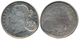 Victoria Queen, Silver Rupee, 1840, initials 'PM' for Portuguese Mozambique counter marked