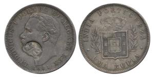 Luis II (Ludwig), Silver Uma Rupia, 1881, a crown and initials 'PM' for Portuguese Mozambi