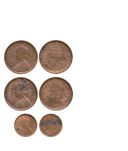 Victoria Queen and Empress, Copper ¼ Anna (2), 1862; Copper 1/12 Anna, 1899. About Extreme