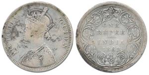 Victoria Queen, Silver Rupee, 1862, A / II / 1 / 10, Top dot above 'N' of One. Fine+, Rare