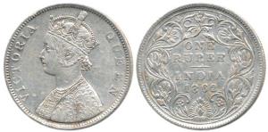 Victoria Queen, Silver Rupee, 1862, Madras Mint, B / II / 0 / 0, 1 Pineapple type variety.
