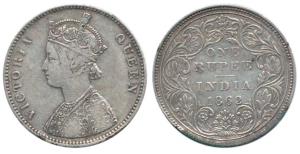 Victoria Queen, Silver Rupee, 1862, Bombay Mint, A / II / 0 / 10 dots. About Very Fine.