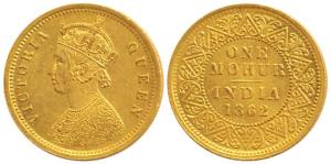 Victoria Queen, Gold Mohur, 1862, V in Jabbot (Prid 6). Extremely Fine, Rare in this grade