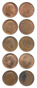 Edward, Copper 1/12 Anna (5), 1904, 1907, 1908, 1909 and 1910. About Uncirculated, Rare. (