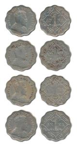 Edward, Cupro-Nickle 1 Anna, 1907 to 1910. Fine to Fine+. (4)