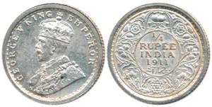 George V, Silver ¼ Rupee, 1911, Calcutta Mint. Extremely Fine, Scarce.