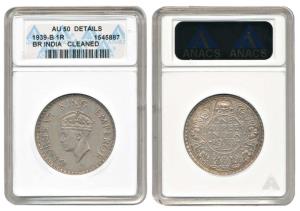 George VI, Silver Rupee, 1939, Bombay Mint, slabbed and graded by ANACS as AU50. Extremely