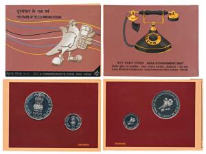 2004 Uncirculated Set, 150 Years of Telecommunications, set of 2 pcs., Rupees 2 and 100. I
