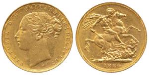 Australia, Victoria, Gold Sovereign, 8g, young head, St. George slaying a dragon on rev., 
