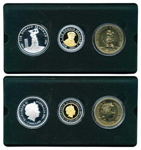Australia, Sir Donald Bradman (1908-2001), set of 3 Proof, Silver $5, 31.1g; Bi-metal Gold