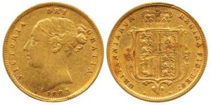 Great Britain, Victoria, Gold ½ Sovereign, 1883, Shield on rev. Fine+.