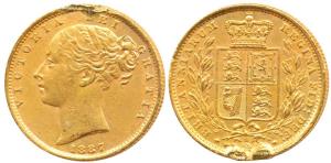 Great Britain, Victoria, Gold Sovereign, 8g, Shield on rev., 1887. Ex Mount hence edge dam