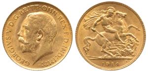 Great Britain, George V, Gold ½ Sovereign, 4g, 1914, (KM 820). Extremely Fine, Scarce.