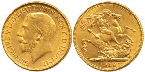 Great Britain, George V, Gold Sovereign, 8g, Bombay Mint, 1918, 'I' (India) mint mark, bel