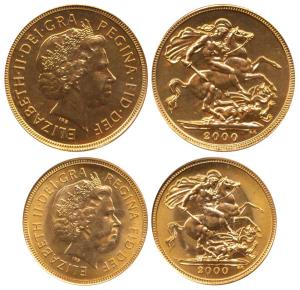 Great Britain, Elizabeth II, Sovereign and ½ Sovereign, 8g and 4g respectively, St. George