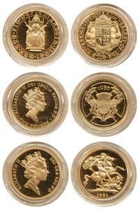 Great Britain, Elizabeth II, Proof set of 3, Gold 2 Pounds, Sovereign and ½ Sovereign, St.