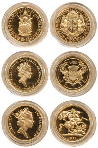 Great Britain, Elizabeth II, Proof Set of 3, Gold Double Sovereign (2 Pounds) (3), compris