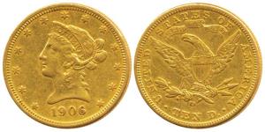 United States of America, Gold 10 Dollars, 16.52g, 1889, Liberty Head on obv. Major abrasi