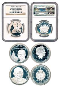 Mahatma Gandhi, Proof Silver (3), Cook Island, Silver Dollar; Malta; South Africa, Silver 