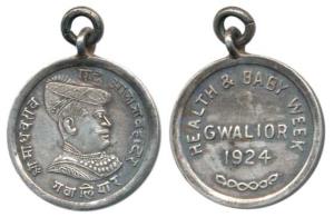 Gwalior, Silver Medal, Madho Rao Scindhia on obv., Health and Baby week, Gwalior 1924 on r