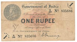 George V, Rupee 1, 1st issue, 1917, signed H. Denning, open star watermark, (Jhun 1.3). Fi