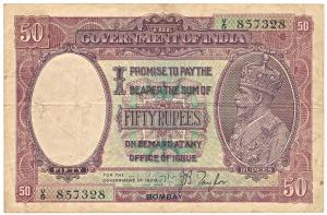 George V, Rupees 50, Bombay, 1930, signed J. B. Taylor, (Jhun 9.2A). About Very Fine, Extr