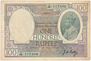 George V, Rupees 100, Lahore, 1927, signed J. W. Kelly, (Jhun 10.3E). Very Fine+, Very Rar