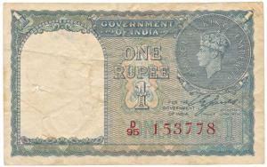 George VI, Rupee 1, 1944, signed C. E. Jones, serial number in red (Jhun 1.1C). Very Fine,