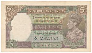 George VI, Rupees 5, 1st Issue, 1944, signed C. D. Deshmukh, (Jhun 3.2). Extremely Fine, S
