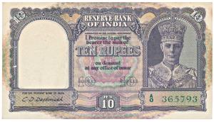 George VI, Rupees 10, 2nd issue, 1944, signed C. D. Deshmukh, (Jhun 6.1). Extremely Fine, 